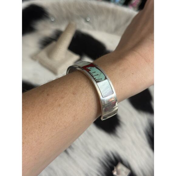 Native Turza Wells Andrew Shows Multistone Sterling Bear Cuff Bracelet Turquoise - Picture 4 of 16